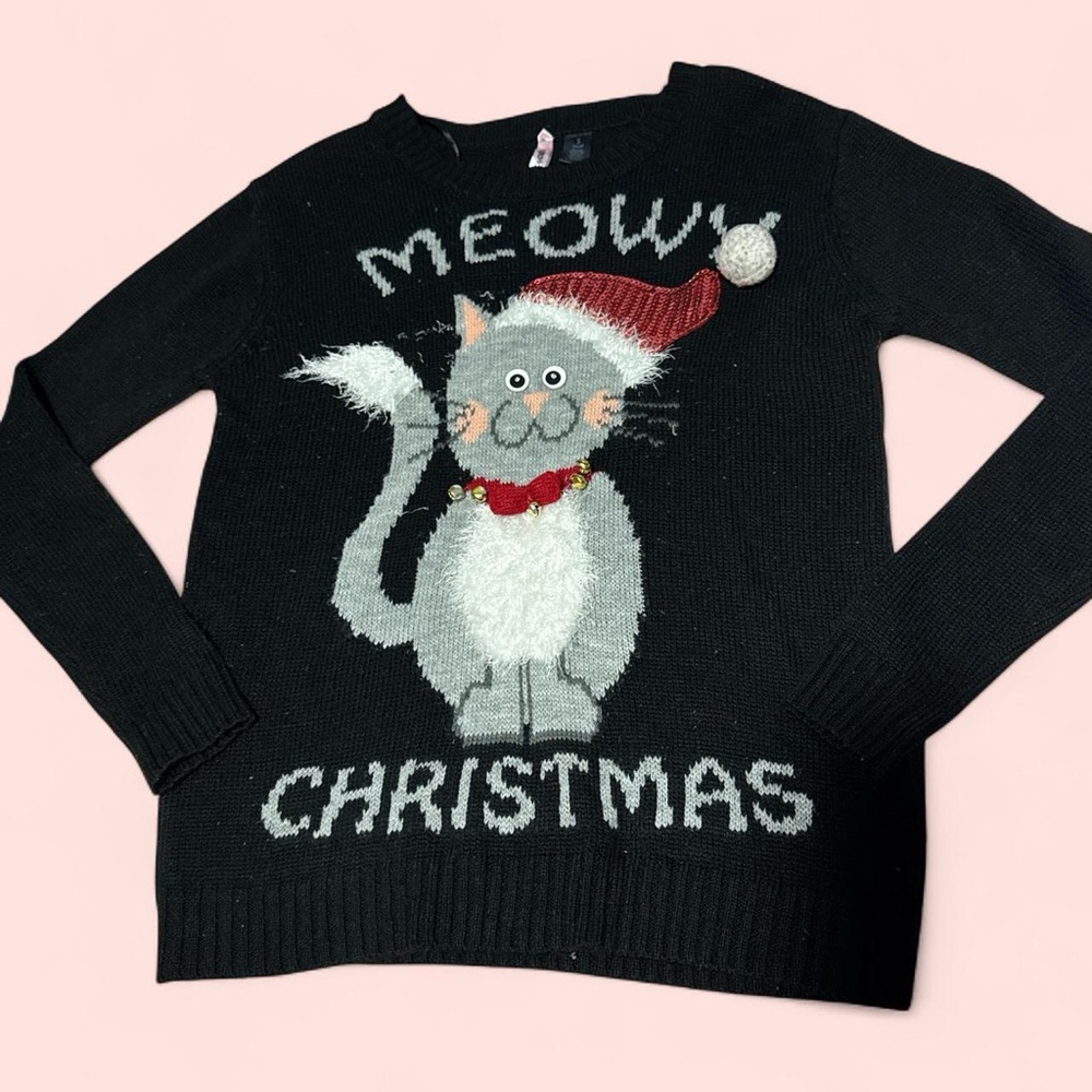 Black Meowy Christmas Cat Holiday Sweater